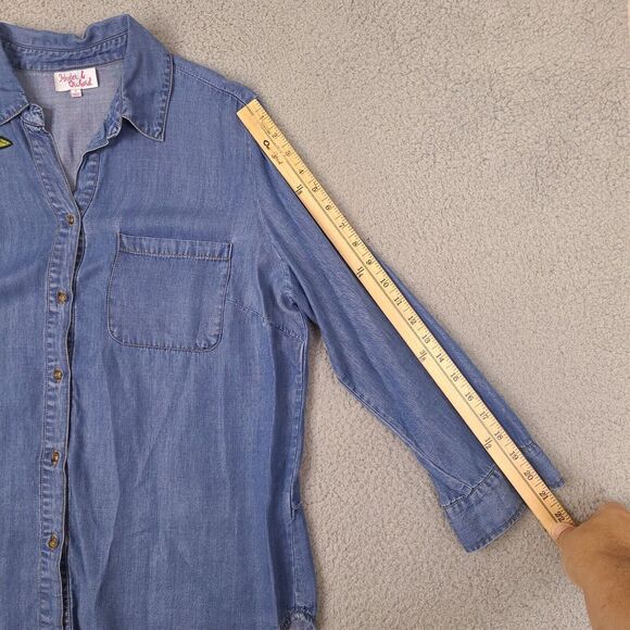 Hester & Orchard‎ Womens Top Small Blue Button Up Shirt Roll Tab Flower Tencel - Picture 8 of 13